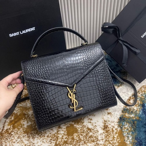 SAINT LAURENT CASSANDRA SAC À MAIN MOYEN EN CUIR BRILLANT EMBOSSÉ CROCODILE B623931 NOIR