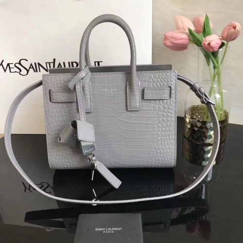 SAINT LAURENT Sac d'Orgue en Cuir Embossé Crocodile 392035 Gris