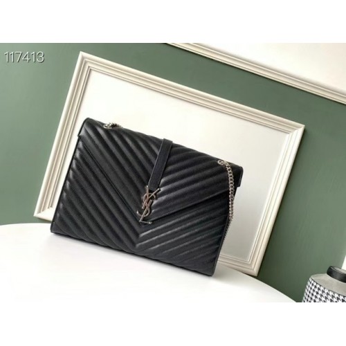 SAINT LAURENT GRAND SAC ENVELOPPE EN CUIR MIX MATELASSE EMBOSSÉ GRAIN DE POUDRE 600166B NOIR