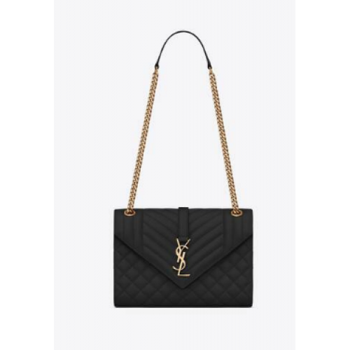 SAC MOYEN ENVELOPPE SAINT LAURENT EN CUIR EMBOSSÉ MIX MATELASSe GRAIN DE POUDRE 600185 NOIR&OR