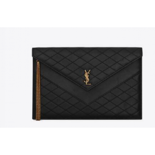 SAINT LAURENT GABY POCHETTE CHAÎNE DOUBLE RABAT EN AGNEAU 6855961 noir