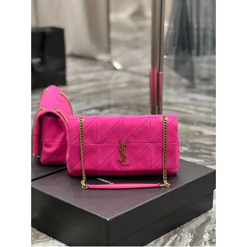 SAINT LAURENT JAMIE SAC CHAINE MOYEN CARRE RIVE GAUCHE EN CUIR D'AGNEAU ET DAIM 515821 ROSE