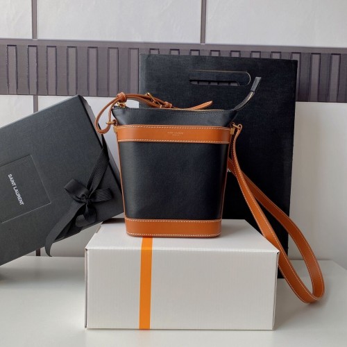 SAINT LAURENT PETIT CARTABLE KAIA EN CUIR BRILLANT Y821002 noir&marron