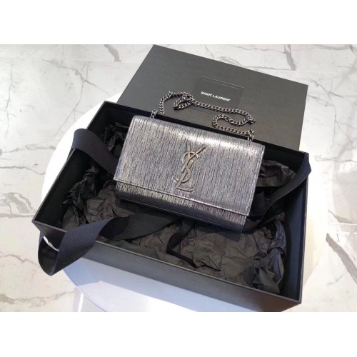 SAINT LAURENT Kate Silver Wire Croco-gaufré Sac à bandoulière 474366 Argent
