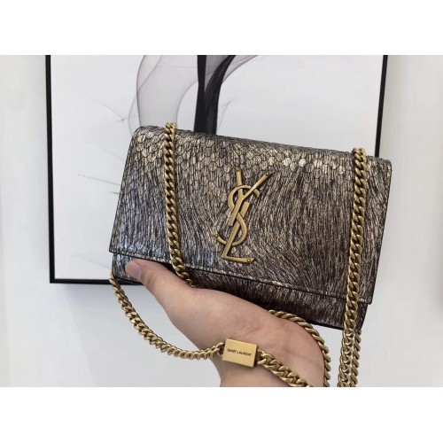 SAINT LAURENT Kate Sac à bandoulière en cuir de serpent gaufré croco 474366 Or