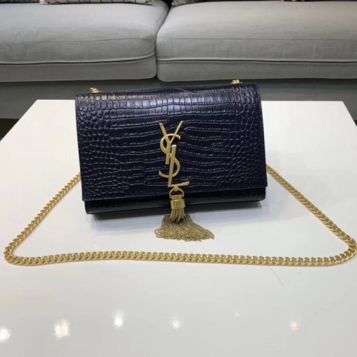 SAINT LAURENT Sac porté épaule Kate en cuir effet croco 474366 Bleu Royal