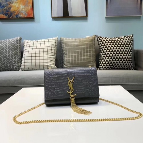 SAINT LAURENT Sac porté épaule Kate en cuir effet croco 474366 gris