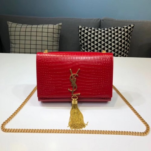 SAINT LAURENT Sac porté épaule Kate en cuir effet croco 474366 rouge