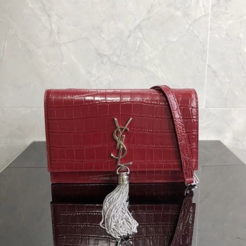 SAINT LAURENT Sac bandoulière Kate en cuir embossé crocodile 452159 Jujube red