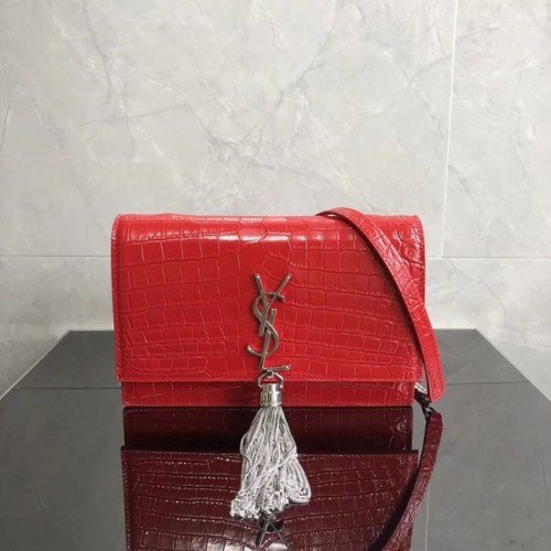 SAINT LAURENT Sac bandoulière Kate en cuir embossé crocodile 452159 rouge