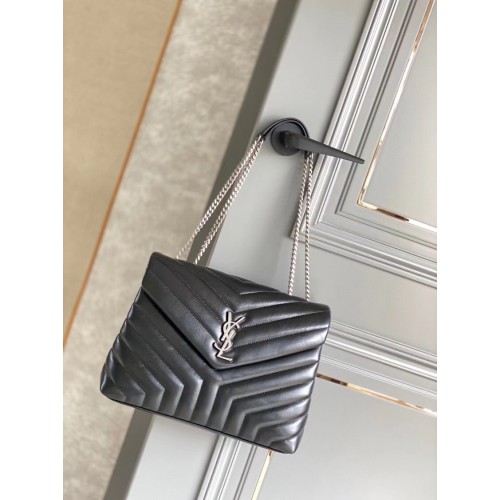 SAINT LAURENT LOULOU MOYEN EN CUIR MATELASSE 459749 noir&Ancient silver