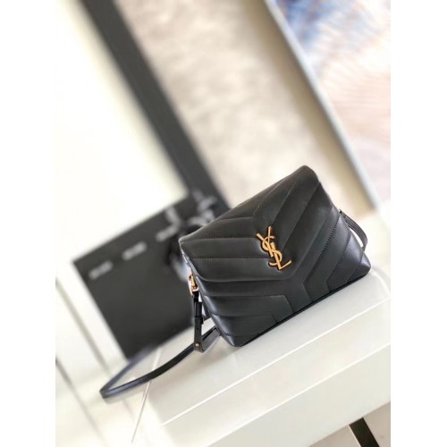 SAINT LAURENT LOULOU PETIT EN MATELASSE Y CUIR 467072 MATÉRIEL EN MÉTAL NOIR ET BRONZE