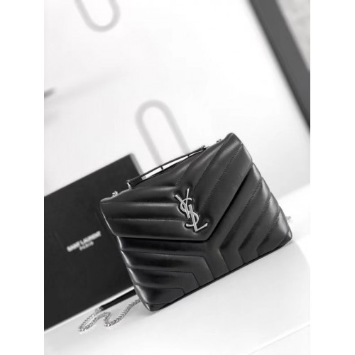 SAINT LAURENT LOULOU PETIT EN MATELASSE Y CUIR 494699 noir&Ancient silver