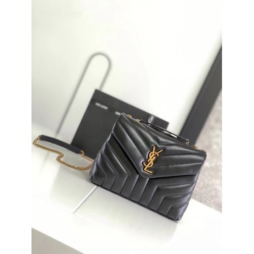 SAINT LAURENT LOULOU PETIT EN MATELASSE Y CUIR 494699 MATÉRIEL EN MÉTAL NOIR ET BRONZE