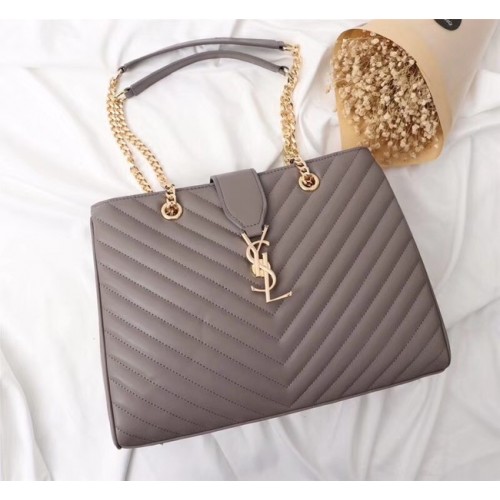 SAINT LAURENT Loulou Monogram extra-large sac bandoulière en cuir matelassé 26587 gris