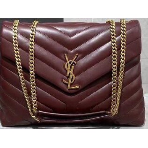 SAINT LAURENT Loulou Monogram sac à bandoulière moyen en cuir matelassé 74558 Wine Gold Hardware