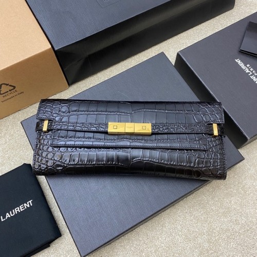 POCHETTE SAINT LAURENT MANHATTAN EN CUIR EMBOSSÉ CROCODILE 695949 noir