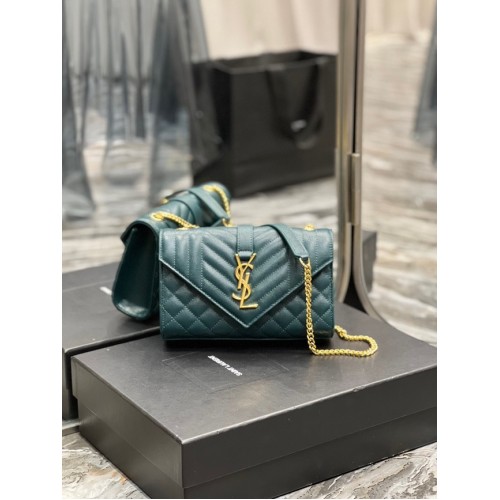 PORTEFEUILLE CHAÎNE MONOGRAMME SAINT LAURENT EN CUIR EMBOSSÉ GRAIN DE POUDRE MIX MATELASSE 620280 VERT