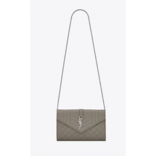 PORTEFEUILLE CHAÎNE MONOGRAMME SAINT LAURENT EN CUIR EMBOSSÉ GRAIN DE POUDRE MIX MATELASSE 620280 GRIS PIERRE&SILouis VuittonER