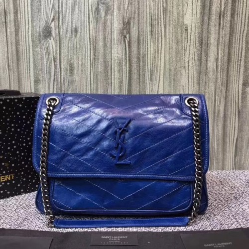 SAINT LAURENT Sac bandoulière moyen Niki en cuir 61060 bleu