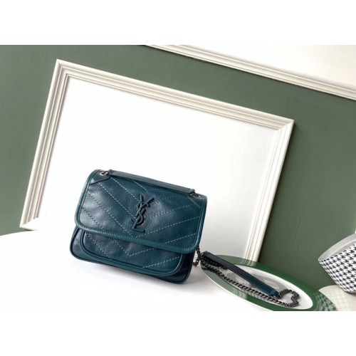 SAINT LAURENT Sac bandoulière moyen Niki en cuir 61060 bleu ciel