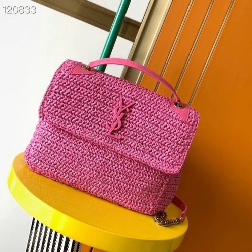 SAINT LAURENT SAC CHAÎNE NIKI MOYEN EN RAPHIA 498894 Prune