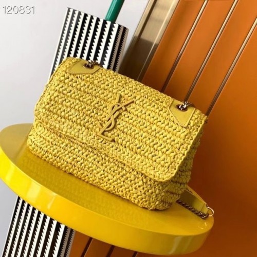 SAINT LAURENT SAC CHAÎNE NIKI MOYEN EN RAPHIA 498894 jaune