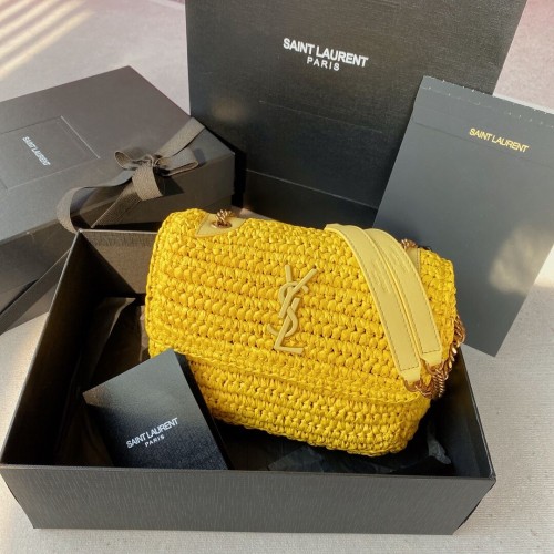 SAINT LAURENT NIKI PETIT SAC CHAÎNE EN RAPHIA 498892 JAUNE