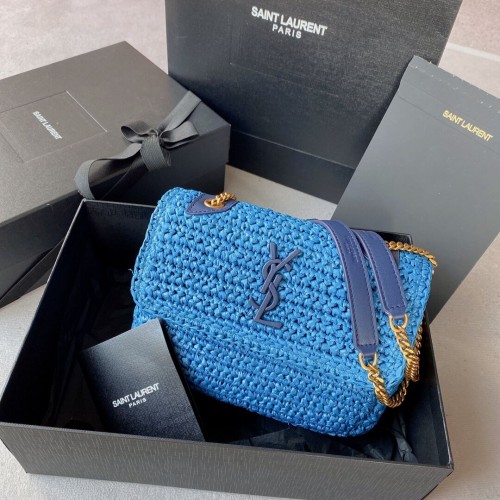 SAINT LAURENT NIKI PETIT SAC CHAÎNE EN RAPHIA 498892 bleu