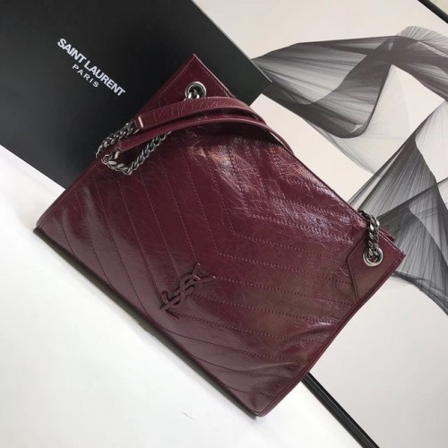 SAINT LAURENT SAC SHOPPING NIKI MOYEN EN CUIR VINTAGE FROISSÉ 5814 Bordeaux