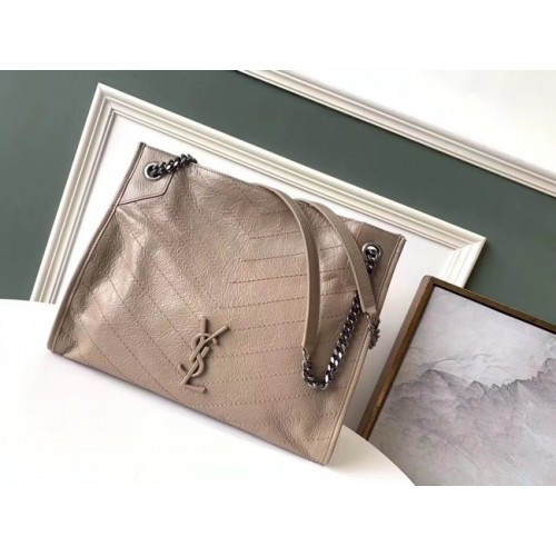 SAINT LAURENT SAC SHOPPING NIKI MOYEN EN CUIR VINTAGE FROISSÉ 5814 Chestnut