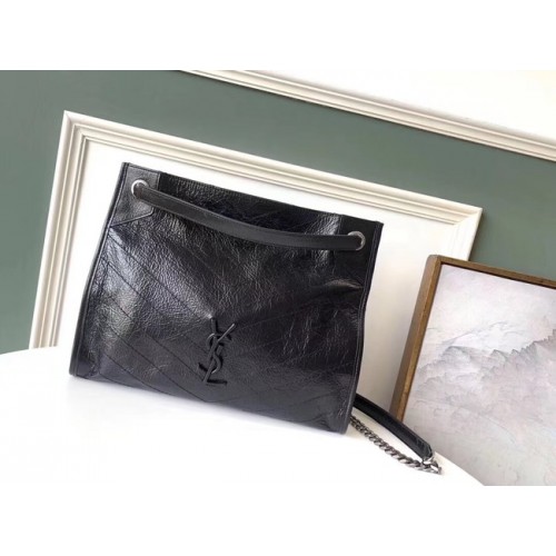 SAINT LAURENT SAC SHOPPING NIKI MOYEN EN CUIR VINTAGE FROISSÉ 5814 noir