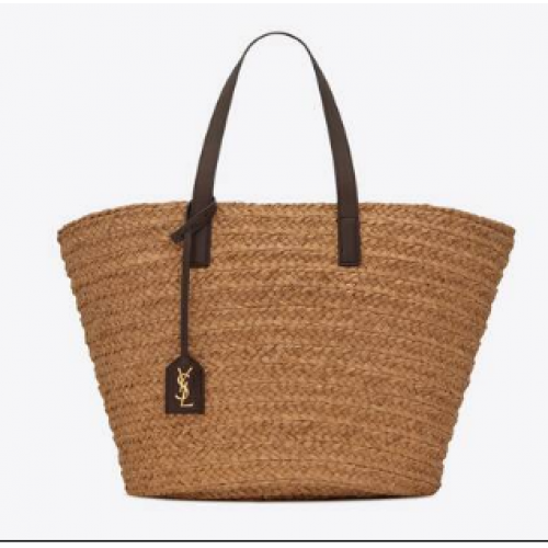 SAINT LAURENT PANIER SAC MOYEN EN RAPHIA 693242 IVOIRE