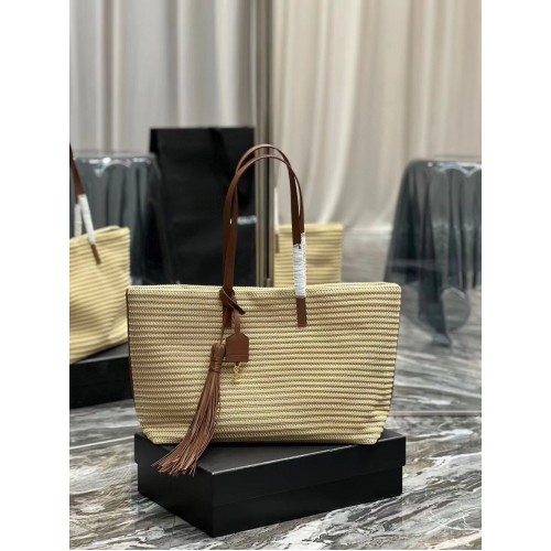 SAC SAINT LAURENT PANIER MOYEN EN RAPHIA Y811502 TAUPE