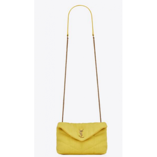 SAC À JOUETS PUFFER SAINT LAURENT EN TOILE ET CUIR LISSE 620333 JAUNE CITRON