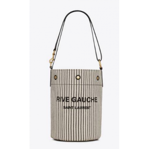 SAC SEAU SAINT LAURENT RIVE GAUCHE EN TOILE RAYÉE ET CUIR 669299 CREAM ET NOIR