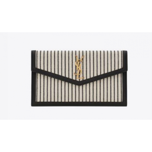 POCHETTE SAINT LAURENT UPTOWN EN TOILE ET CUIR LISSE 565739 CREAM ET NOIR