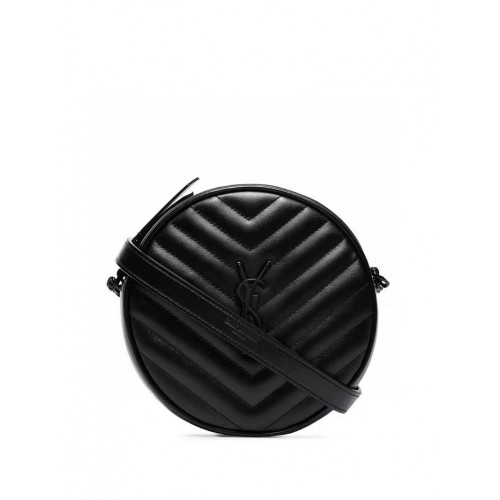 SAINT LAURENT SAC CAMÉRA ROND EN VINYLE EN CUIR EMBOSSÉ GRAIN DE POUDRE MATELASSÉ CHEVRON 6104361 noir