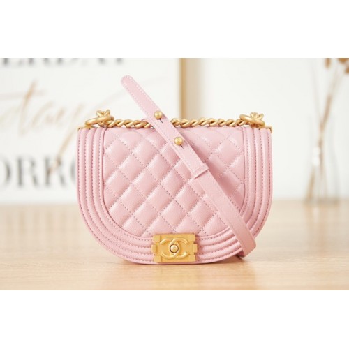 SAC MESSAGER CHANEL PETIT GARÇON Veau grainé Métal doré AS3350 rose