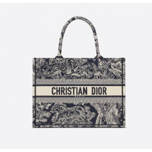 PETIT CABAS DIOR BOOK TOTE Bleu Toile de Jouy Broderie Inversée M1296Z