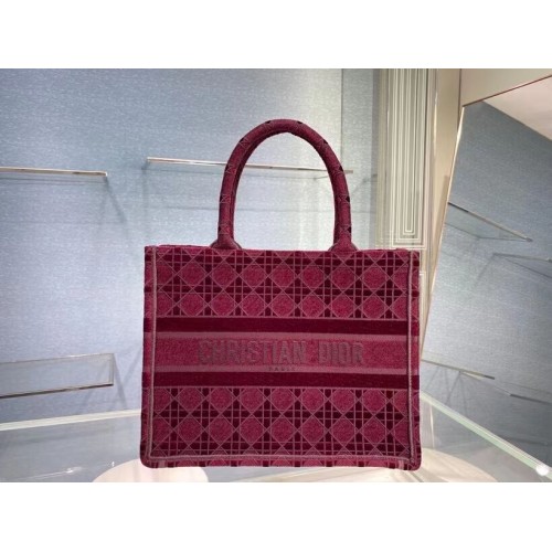 PETIT DIOR BOOK TOTE Velours Brodé Cannage Bordeaux M1287Z