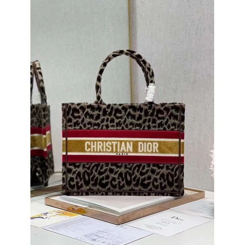 PETIT DIOR BOOK TOTE Broderie C1287-2 Imprimé Léopard Marron