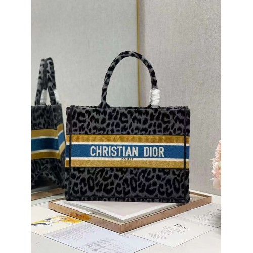 PETIT DIOR BOOK TOTE Broderie C1287-4 Imprimé Léopard Noir&gris