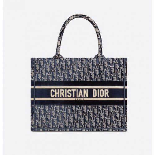 PETIT DIOR BOOK TOTE velours brodé Dior Oblique bleu M1287Z