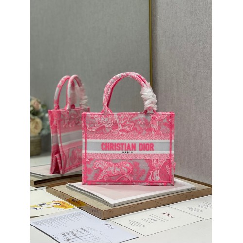 PETIT CABAS DIOR BOOK TOTE rose Toile de Jouy Broderie Inversée M1265ZRGO