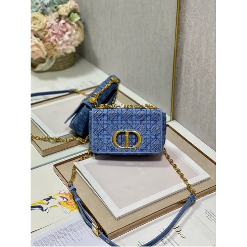 PETIT SAC DIOR CARO Broderie Macrocannage Tweed M9241 BLEU