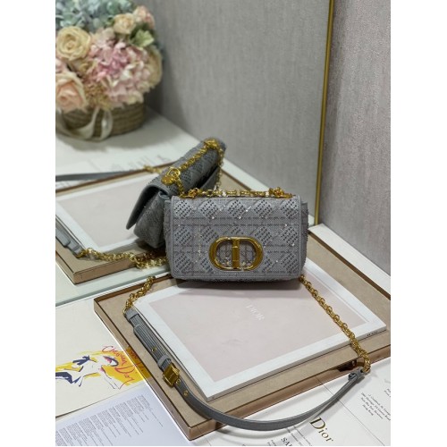 PETIT SAC DIOR CARO Broderie Macrocannage Tweed M9241 GRIS