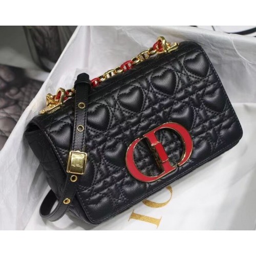 PETIT SAC DIORAMOUR DIOR CARO Cuir de veau Cannage avec motif coeur M9241WN NOIR