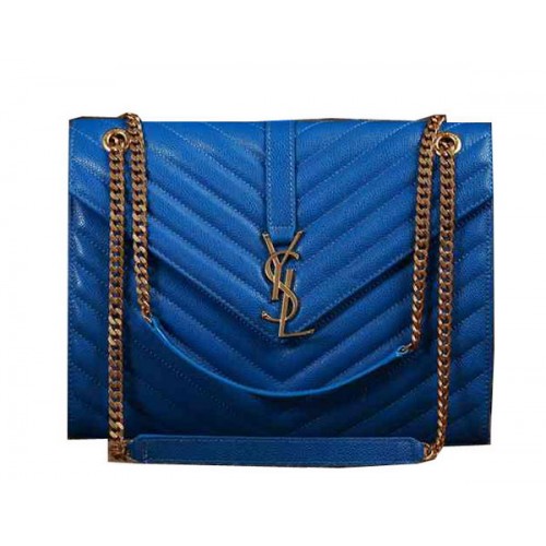 Saint Laurent Classique Monogramme Cannage Motif Rabat Sac Y5480 Bleu