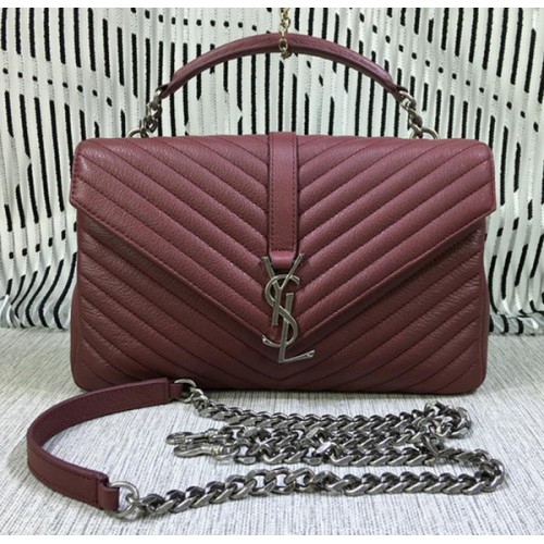 Saint Laurent Classic Monogramme Sac à rabat en cuir de chèvre Y392737 Bordeaux